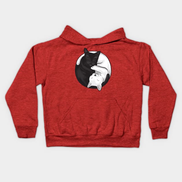 Ying Yang Black and White Cat Graphic Kids Hoodie by uncannysage